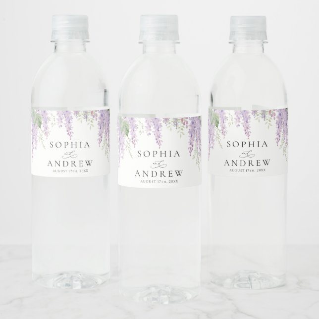 Étiquette Pour Bouteilles D'eau Élégant Purple Wisteria Flowers Mariage (Bouteilles)