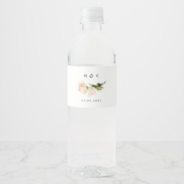 Étiquette Pour Bouteilles D'eau Élégant Rose Romance Mariage (Devant)