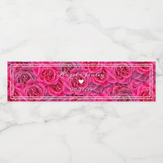 Étiquette Pour Bouteilles D'eau Élégant Rose Rose Vibrant Aesthétique Chic Romanti (Étiquettes simples)