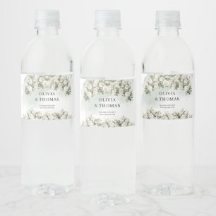 Étiquette Pour Bouteilles D'eau Elégant Roses Blanches Verdure et mariage Or