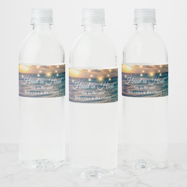 Étiquette Pour Bouteilles D'eau Elégant String Lights Summer Beach Mariage Eau (Bouteilles)