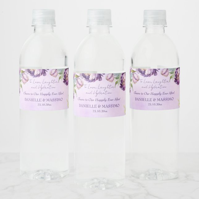 Étiquette Pour Bouteilles D'eau Élégant tourterelles violettes lilas glyteria mari (Bouteilles)