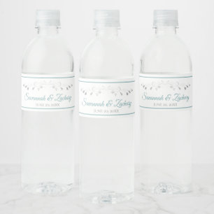 Étiquette Pour Bouteilles D'eau Elégant Turquoise et gris Vintage Mariage de front