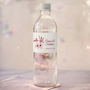 Étiquette Pour Bouteilles D'eau Élégant Vintage Romance Bourgogne Floral Mariage