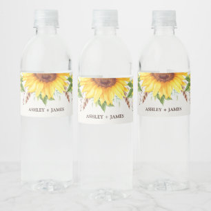 Étiquette Pour Bouteilles D'eau Elégante aquarelle tournesols Mariage d'été Favori