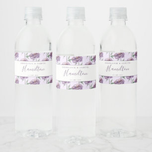 Étiquette Pour Bouteilles D'eau Elégante Aquarelle violette Florale Mariage Récept