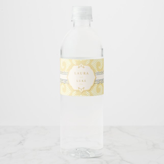Étiquette Pour Bouteilles D'eau Elégante dentelle or (Devant)