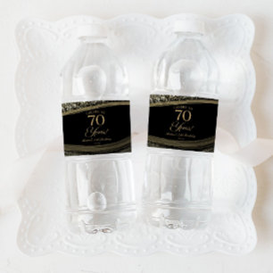 Étiquette Pour Bouteilles D'eau Élégante Fête d'anniversaire 70 ans en Agate Noir 
