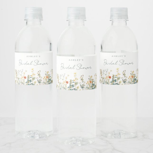 Étiquette Pour Bouteilles D'eau Élégante Fête des mariées Fleur sauvage (Bouteilles)
