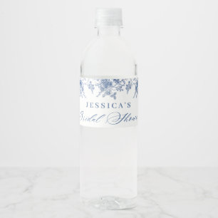 Étiquette Pour Bouteilles D'eau Elégante Fête des mariées Florale Bleue Victorienn