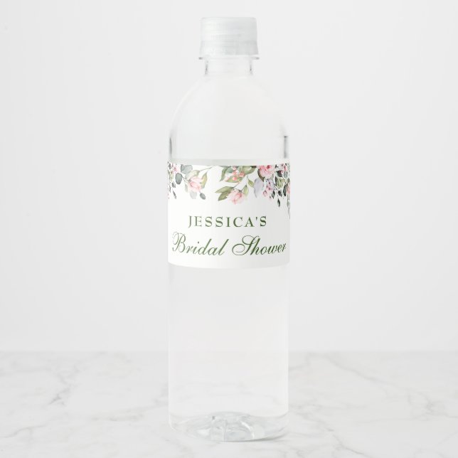 Étiquette Pour Bouteilles D'eau Élégante Fête des mariées Rose de l'Eucalyptus Blu (Devant)