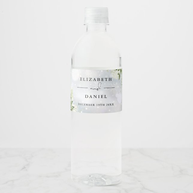 Étiquette Pour Bouteilles D'eau Élégante verdure Florale Mariage d'hiver (Devant)