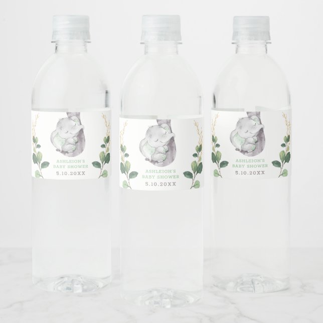 Étiquette Pour Bouteilles D'eau Elégante verdure Or Elephant Baby shower Faveurs (Bouteilles)