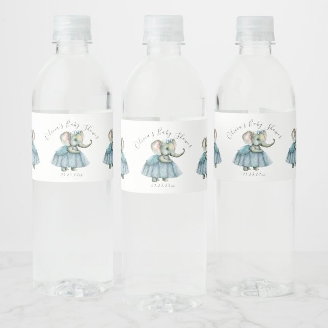 Étiquette Pour Bouteilles D'eau Elephant Baby Nom personnalisé Fille Douche (Bouteilles)