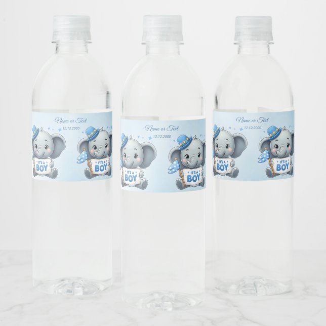 Étiquette Pour Bouteilles D'eau Eléphant bleu (Bouteilles)