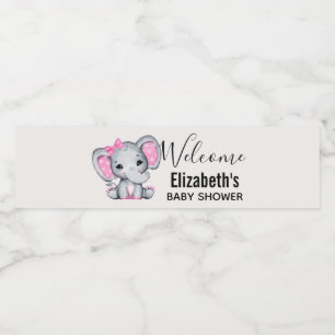 Étiquette Pour Bouteilles D'eau Eléphant de bébé rose mignon avec oreilles Poka Do
