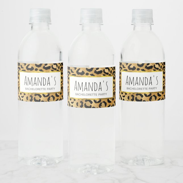 Étiquette Pour Bouteilles D'eau Empreinte de léopard sauvage et exotique Motif Bac (Bouteilles)