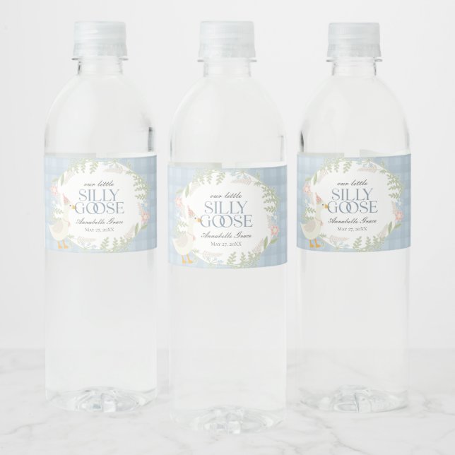 Étiquette Pour Bouteilles D'eau En vichy florale d'oie soie bleue (Bouteilles)