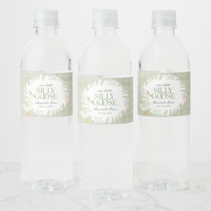 Étiquette Pour Bouteilles D'eau En vichy florale d'oie soie verte