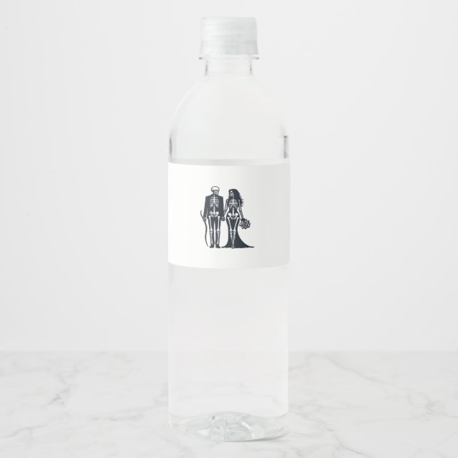 Étiquette Pour Bouteilles D'eau Épouse et chambre gothique de squelette - Jusqu'à  (Devant)