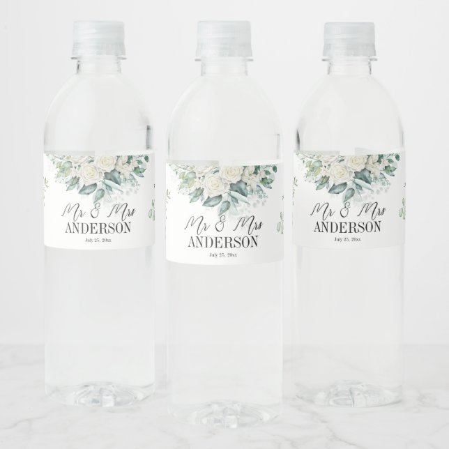 Étiquette Pour Bouteilles D'eau Escroses blanches de verdure à l'eucalyptus mariag (Bouteilles)