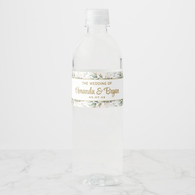 Étiquette Pour Bouteilles D'eau Étiquette de bouteille d'eau de feuillage d'or ver (Devant)