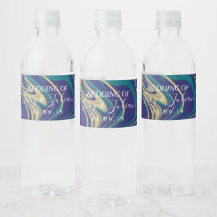Étiquette Pour Bouteilles D'eau Étiquette de bouteille d'eau de mariage bleu or fa