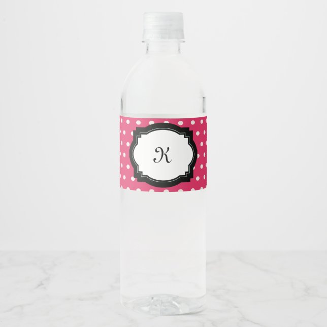 Étiquette Pour Bouteilles D'eau Étiquette de bouteille d'eau rose Poka Dot (Devant)