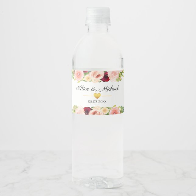 Étiquette Pour Bouteilles D'eau Etiquette florale pour bouteille d'eau (Devant)