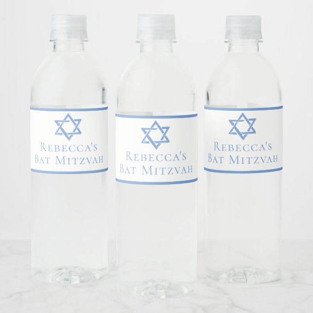 Étiquette Pour Bouteilles D'eau Étoile bleue du parti bat mitzvah de David (Bouteilles)
