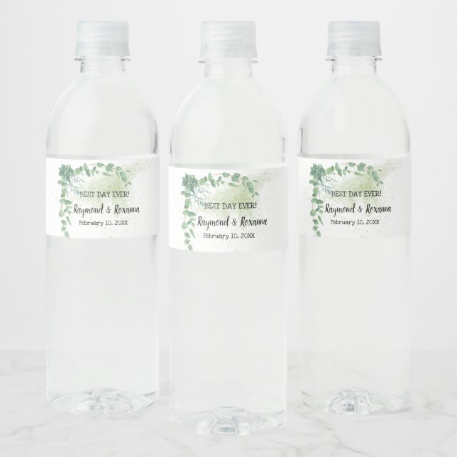 Étiquette Pour Bouteilles D'eau Eucalyplace Mariage de Fête des mariées verte (Bouteilles)
