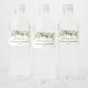 Étiquette Pour Bouteilles D'eau Eucalyptus Gold Meilleur jour jamais Mariage