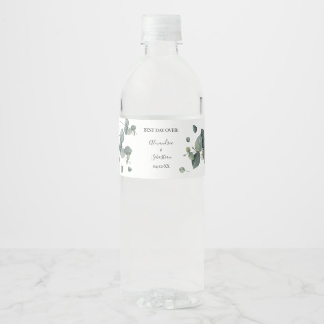 Étiquette Pour Bouteilles D'eau Eucalyptus Mariage Fête des mariées Couples (Devant)