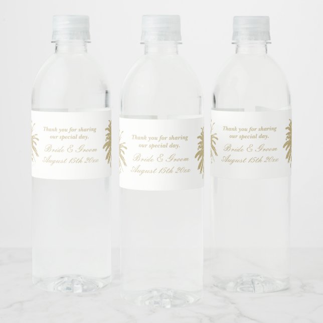 Étiquette Pour Bouteilles D'eau Fabuleuse silhouette de palmier de mariage plage (Bouteilles)
