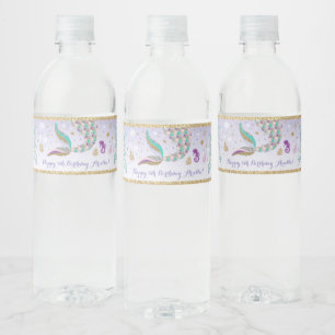 Étiquette Pour Bouteilles D'eau Faveurs de fête d'anniversaire de sirène mignonne