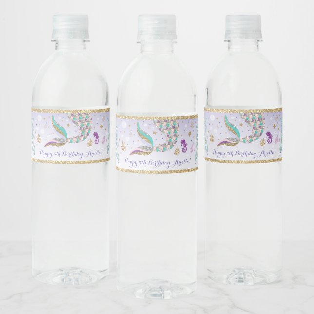 Étiquette Pour Bouteilles D'eau Faveurs de fête d'anniversaire de sirène mignonne  (Bouteilles)
