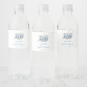 Étiquette Pour Bouteilles D'eau Favori de Fête de Mariage Floral Bleu Poussiéreux