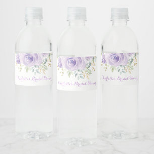 Étiquette Pour Bouteilles D'eau Favoris de fleurs de rose aquarelle or violet fémi