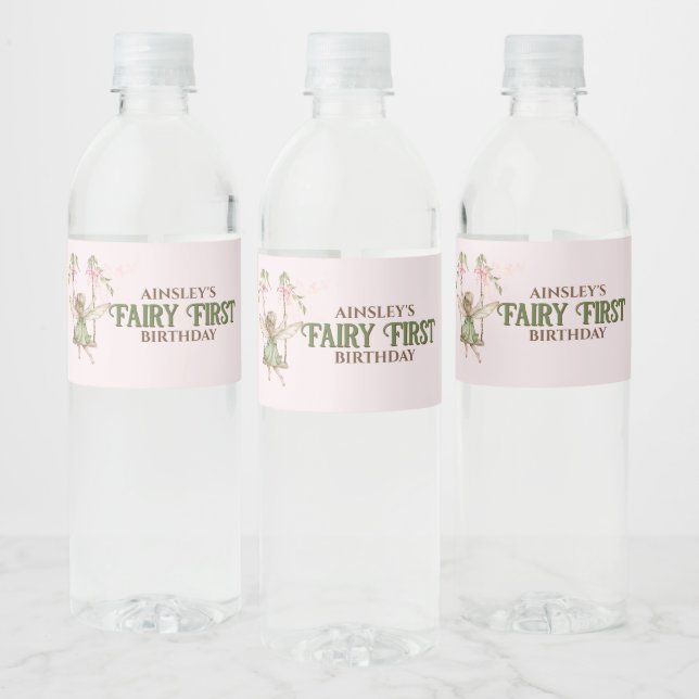 Étiquette Pour Bouteilles D'eau Fée Bow Rose Premier Anniversaire Personnalisé (Bouteilles)