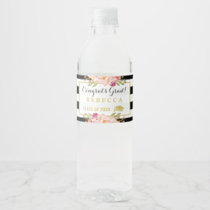 Étiquette Pour Bouteilles D'eau Félicitations Grad Floral Stripes Glam Graduation 