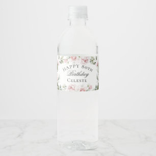 Étiquette Pour Bouteilles D'eau Féminin Fleurs Aquarelle Rose 80e Anniversaire
