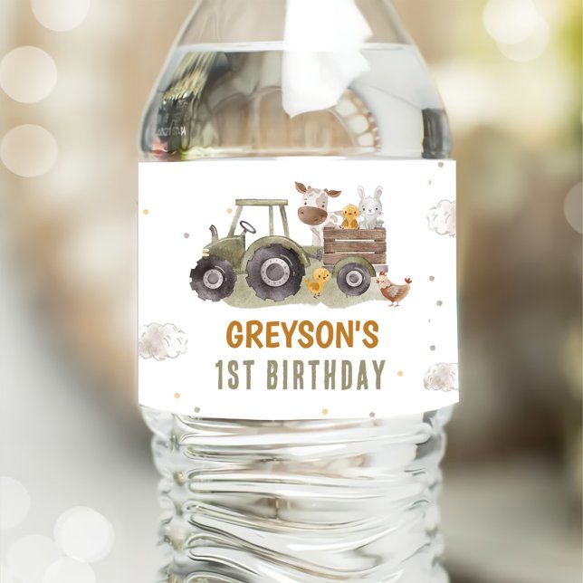 Étiquette Pour Bouteilles D'eau Ferme de tracteur Animaux de fête d'anniversaire G (Créateur téléchargé)