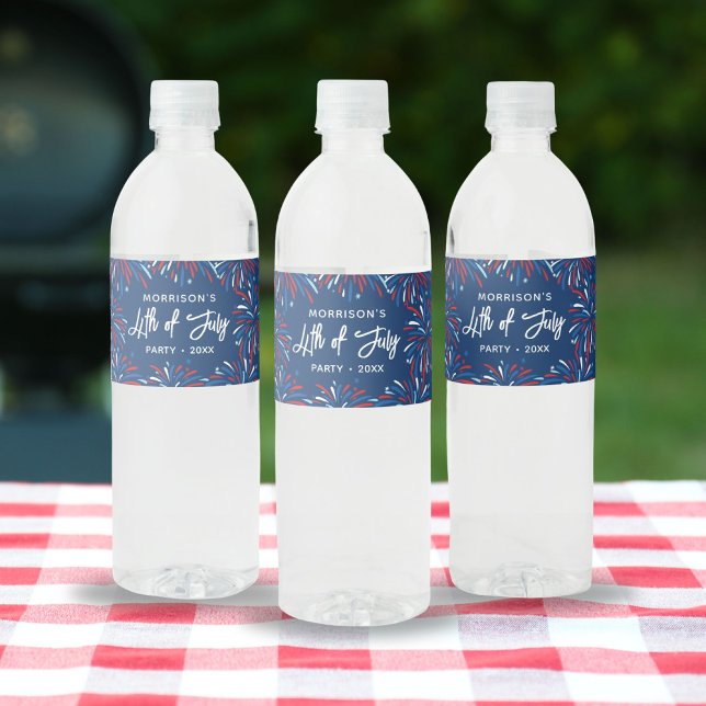 Étiquette Pour Bouteilles D'eau Festive moderne Fireworks Personnalisé 4 juillet f (Créateur téléchargé)