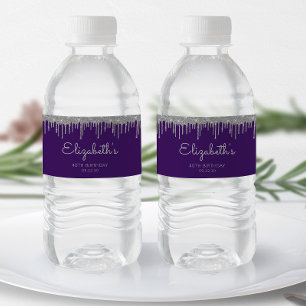 Étiquette Pour Bouteilles D'eau Fête d'anniversaire 40 ans Purple Silver Glitter D