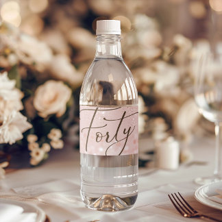 Étiquette Pour Bouteilles D'eau Fête d'anniversaire de 40 ans Rose Gold Glitter
