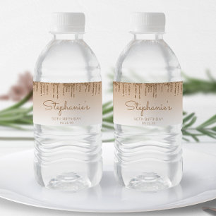 Étiquette Pour Bouteilles D'eau Fête d'anniversaire de 50 ans Chic Gold Glitter Dr