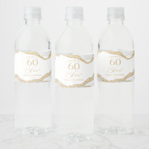 Étiquette Pour Bouteilles D'eau Fête d'anniversaire de 60 ans en agate or blanc él
