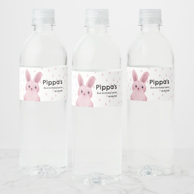 Étiquette Pour Bouteilles D'eau Fête d'anniversaire de lapin rose pour les filles (Bouteilles)