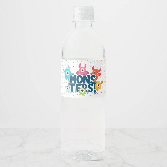 Étiquette Pour Bouteilles D'eau Fête d'anniversaire de Monster (Devant)