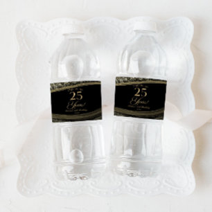 Étiquette Pour Bouteilles D'eau Fête d'anniversaire élégante Black Gold Agate 25 a